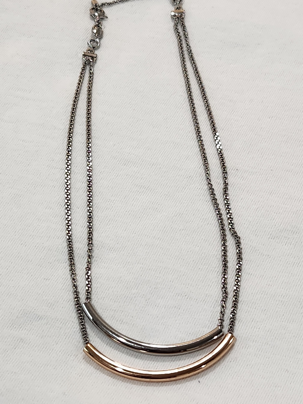 Fossil Two-Tone Double Strand Bar Necklace - Silver & Rose Gold